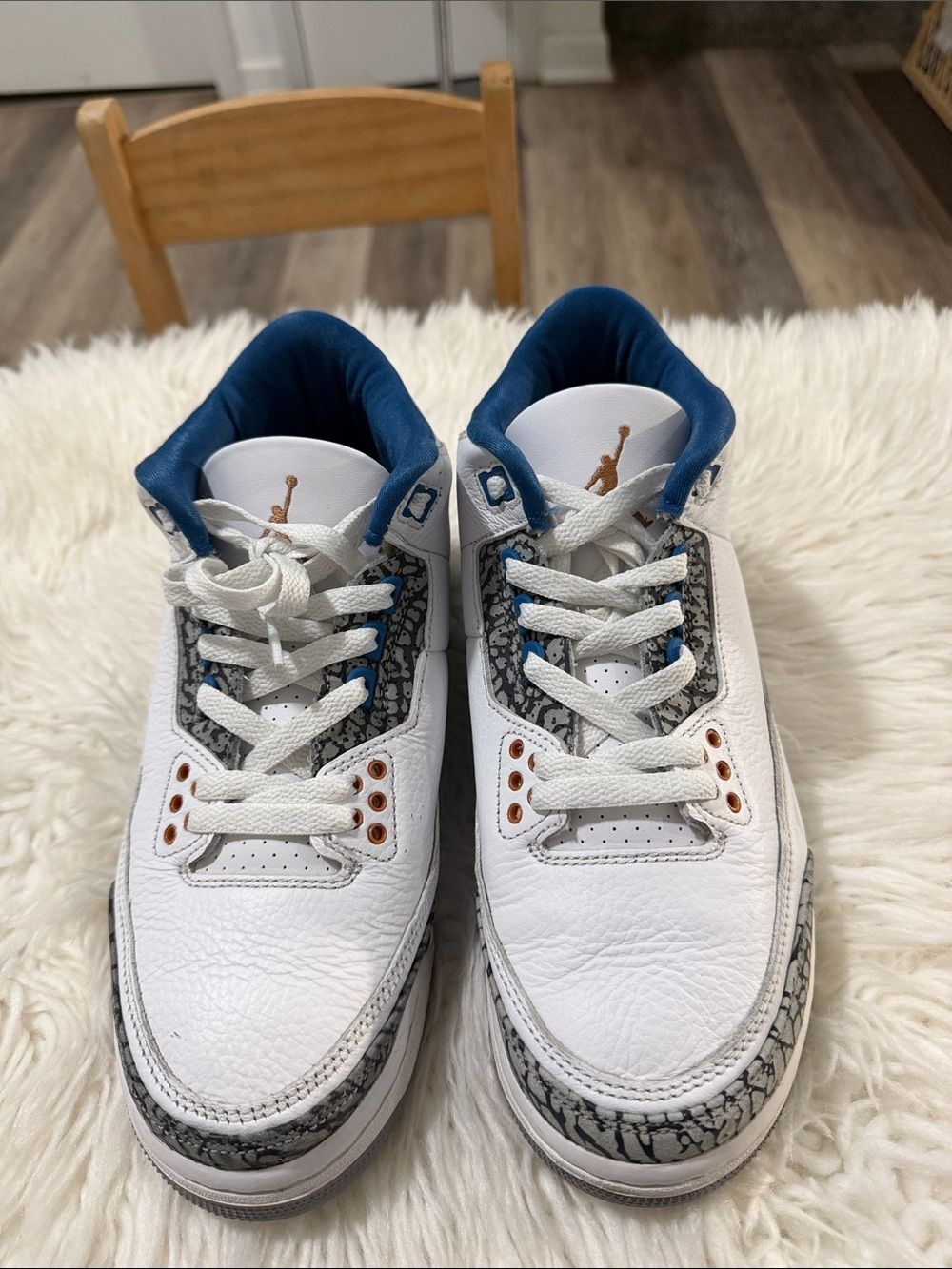 Jordan Air 3 Retro Washington Wizard Kids White & Blue Retro Sneakers Size 6.5Y